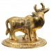 Oxidized Golden Metal Kamdhenu Cow with Calf Small